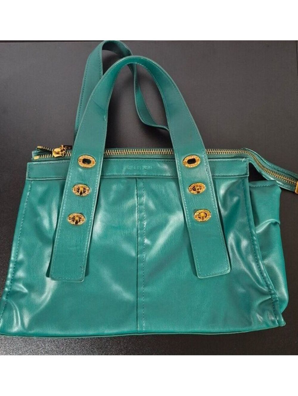 House of Want Teal Green Gold Hardware Satchel Handbag